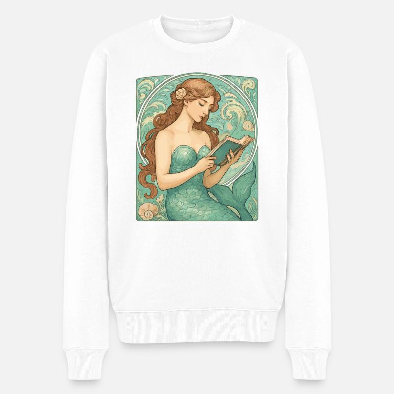 Lecture Art nouveau des sirènes - Pull Premium bio Homme - blanc