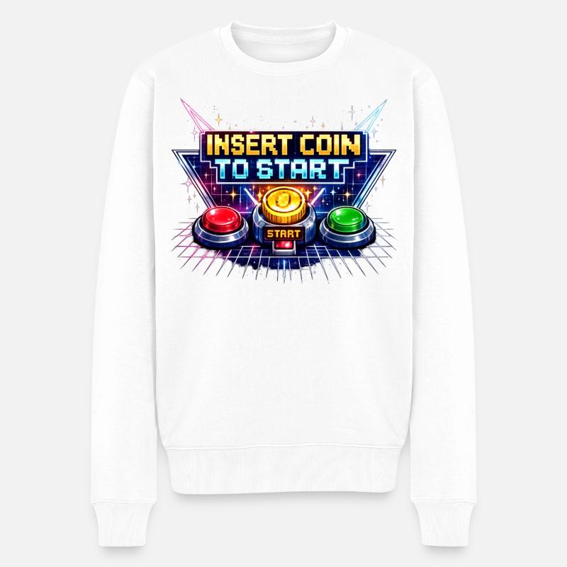 Bouton de démarrage arcade Neon Rétro - Pull Premium bio Homme - blanc