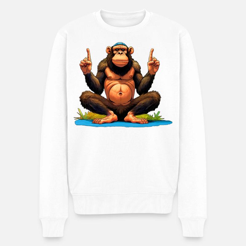 Affen Yoga / Yogi Affe - Männer Premium Bio Pullover - Weiß