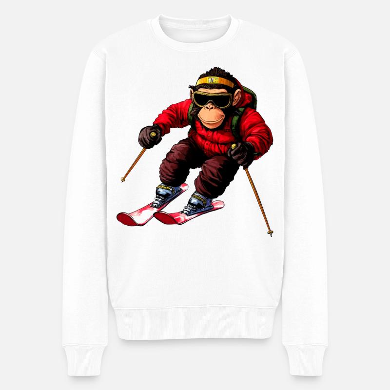 Affen Ski - Männer Premium Bio Pullover - Weiß