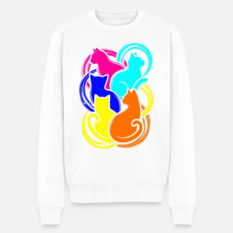 Bunte Katzen - Männer Premium Bio Pullover - Weiß