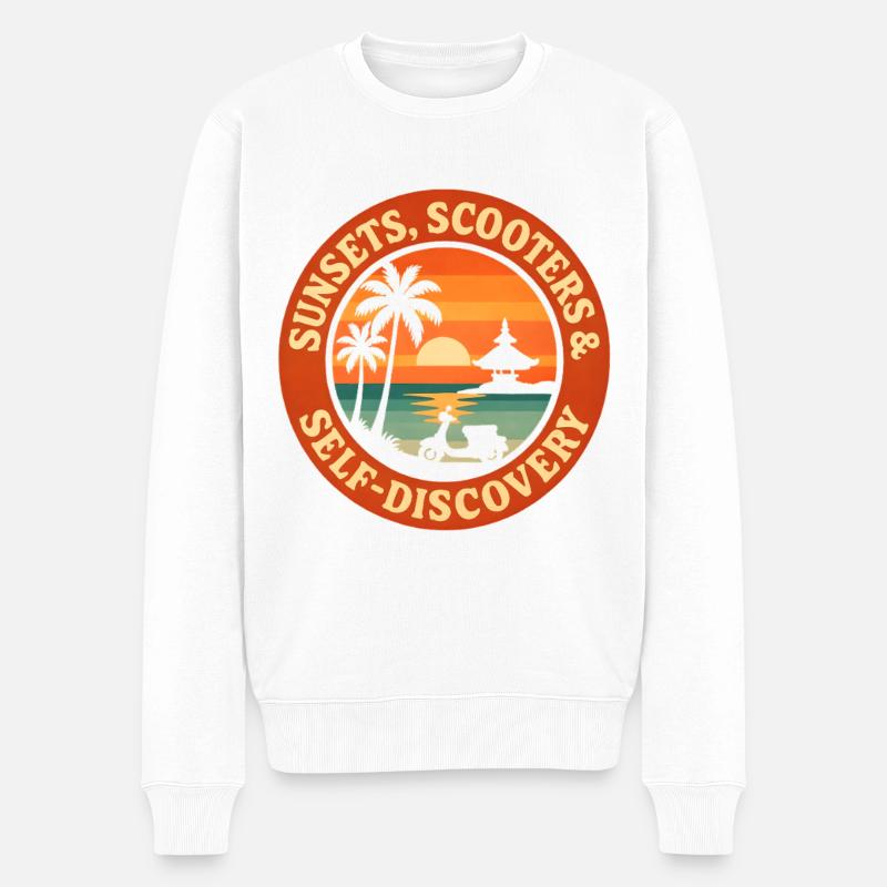 Sonnenuntergänge & Selbstfindung | Bali - Männer Premium Bio Pullover - Weiß