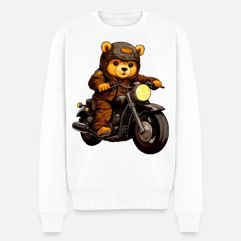 Bär Motorradfahrer - Männer Premium Bio Pullover - Weiß