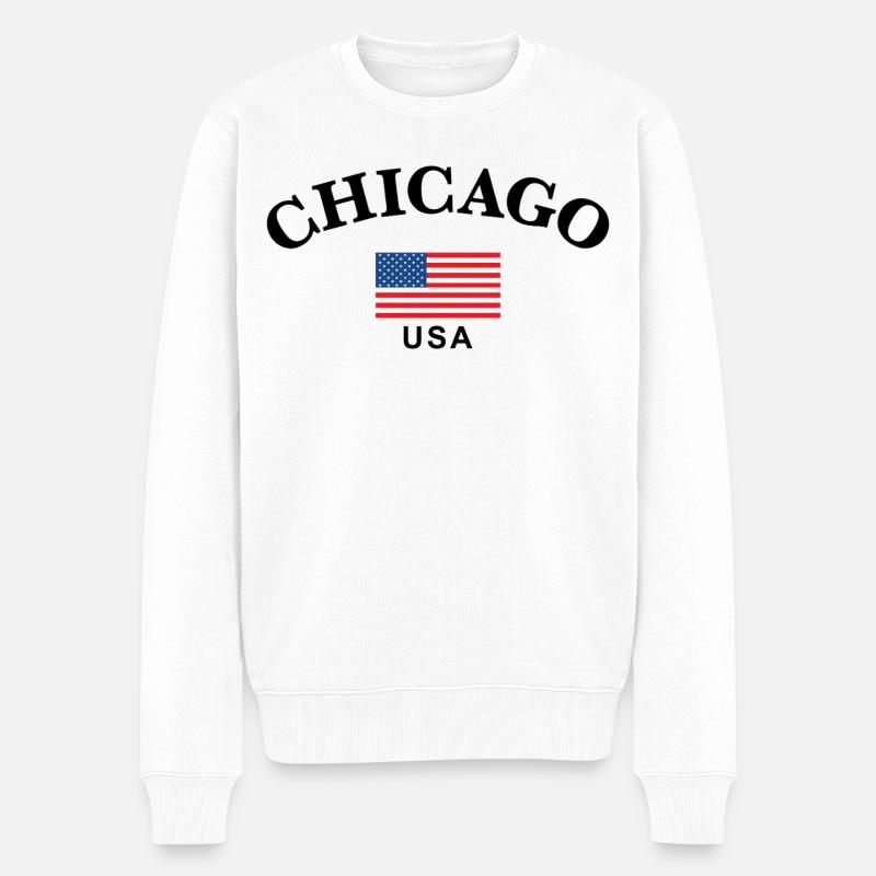 Chicago, USA - Männer Premium Bio Pullover - Weiß