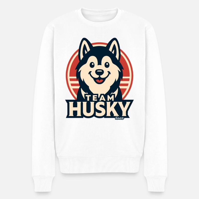Logo Team Husky Imprimé rétro - Pull Premium bio Homme - blanc