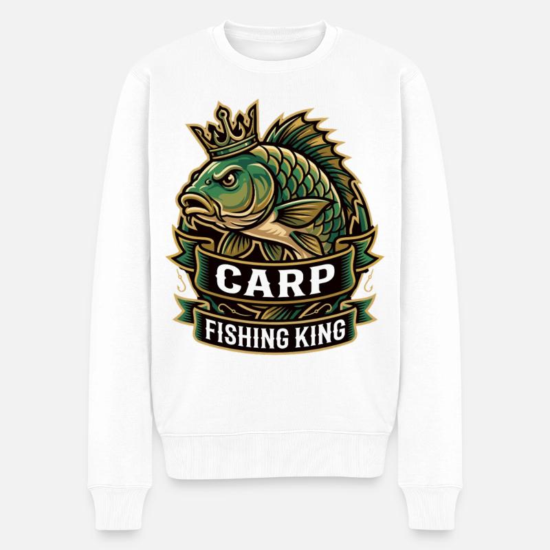 Carp Fishing King Karpfen Design - Männer Premium Bio Pullover - Weiß