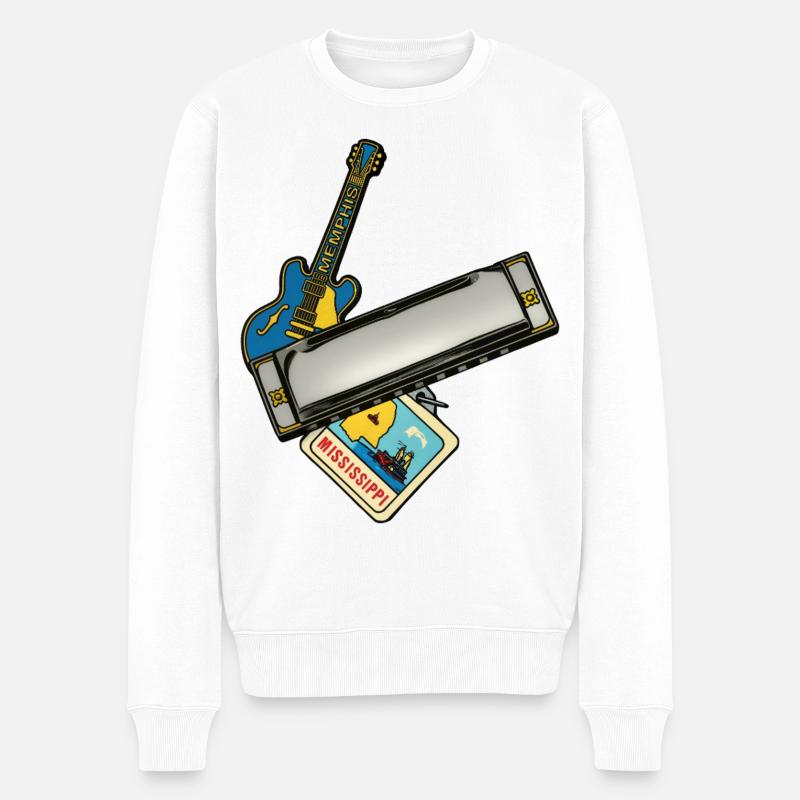 THE BLUES ROAD #1 - sound & vision - Pull Premium bio Homme - blanc