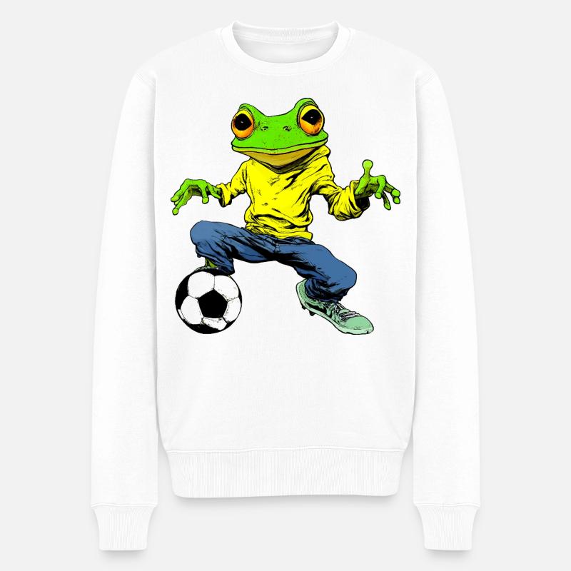 Fussballer Frosch - Männer Premium Bio Pullover - Weiß