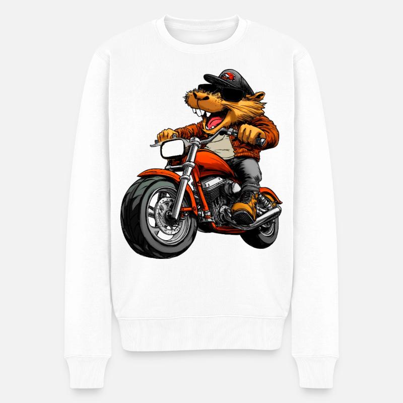 Motorradfahrer Biber - Männer Premium Bio Pullover - Weiß