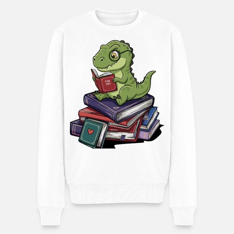 T-Rex Dinosaure Lecture de livres Art - Pull Premium bio Homme - blanc