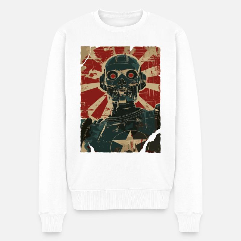 Robo Skull Robot Skull Retro - Pull Premium bio Homme - blanc
