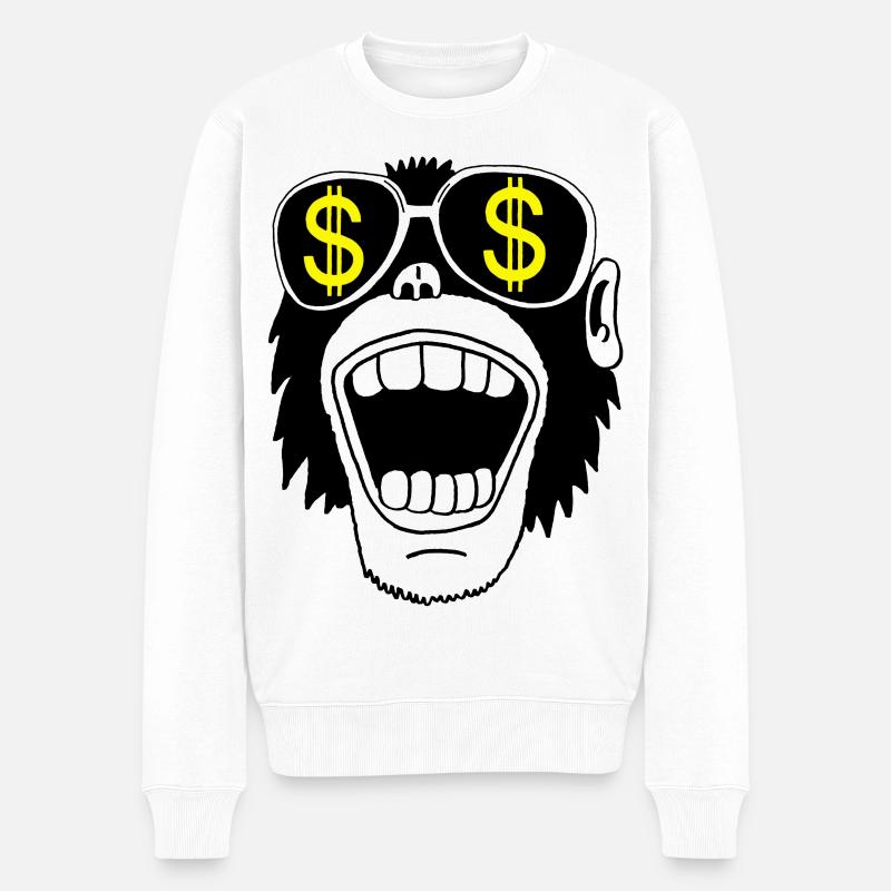 Affe mit Brille - Männer Premium Bio Pullover - Weiß