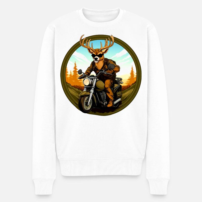 Motorrad Hirsch - Männer Premium Bio Pullover - Weiß