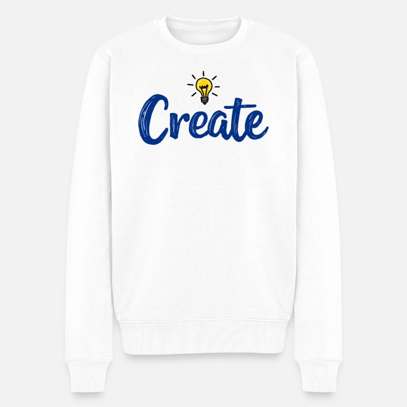 Create Schriftzug mit leuchtender Glühbirne - Männer Premium Bio Pullover - Weiß