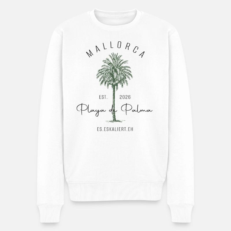 Mallorca Palmenlogo est. 2026 - Männer Premium Bio Pullover - Weiß