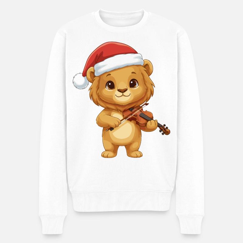 Weihnachtslöwe spielt Geigenkunst - Männer Premium Bio Pullover - Weiß