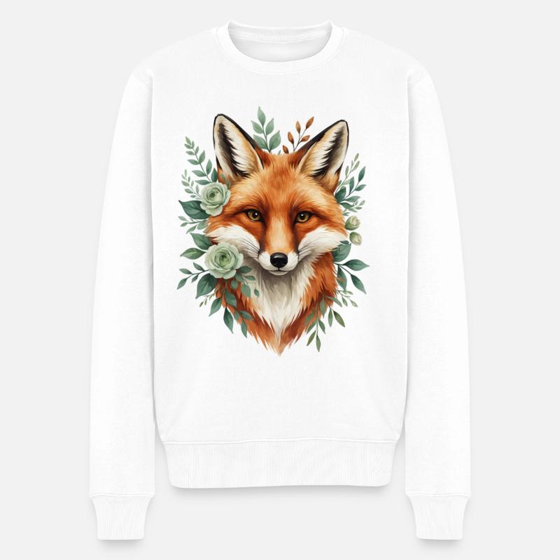 Fuchs im Blütenkranz - Männer Premium Bio Pullover - Weiß