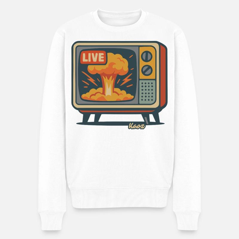 Retro TV Live Explosion - Männer Premium Bio Pullover - Weiß