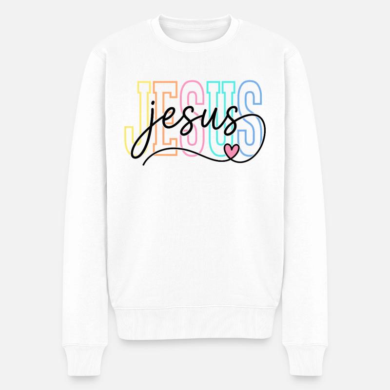 Jesus - Männer Premium Bio Pullover - Weiß