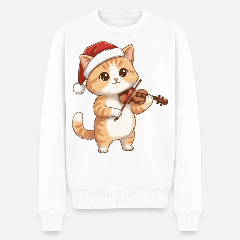 Weihnachtskatzen-Kätzchen spielt Geigenkunst - Männer Premium Bio Pullover - Weiß