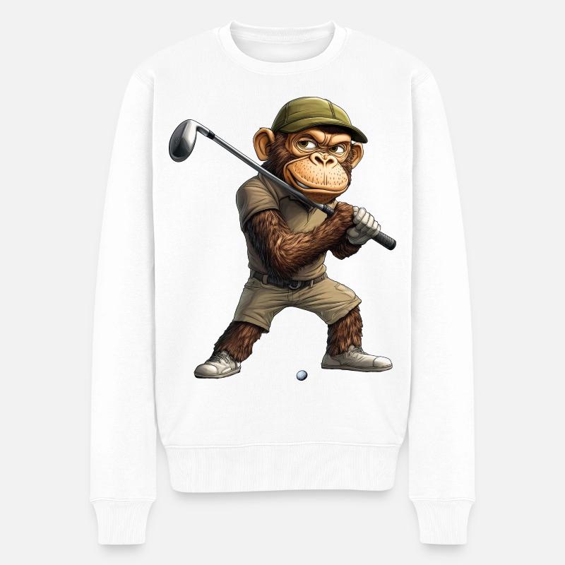 Affen Golf / Golfer Affe - Männer Premium Bio Pullover - Weiß