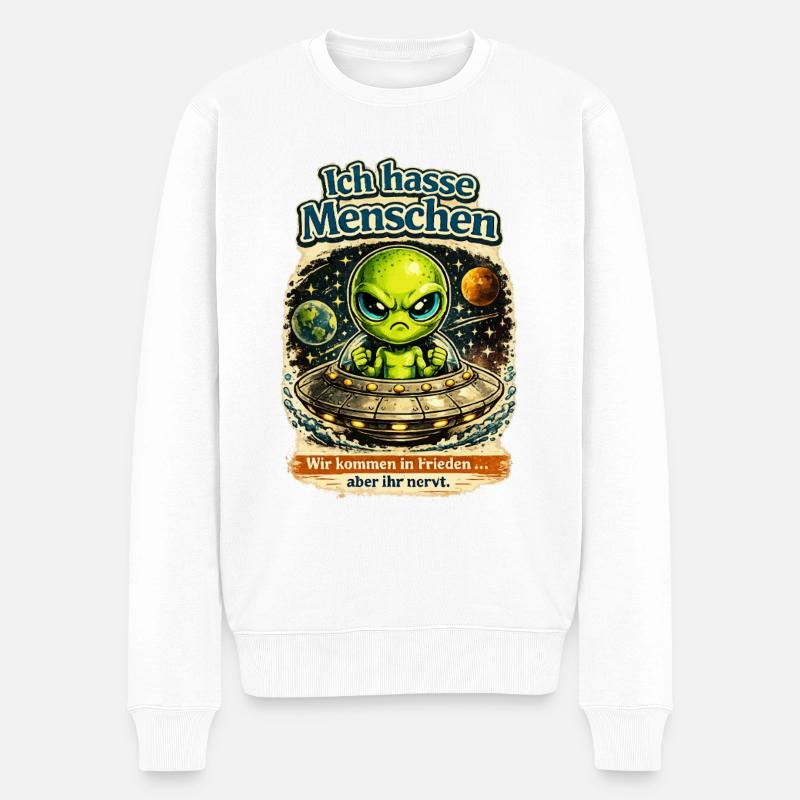 Aliens: Ich hasse Menschen - Männer Premium Bio Pullover - Weiß