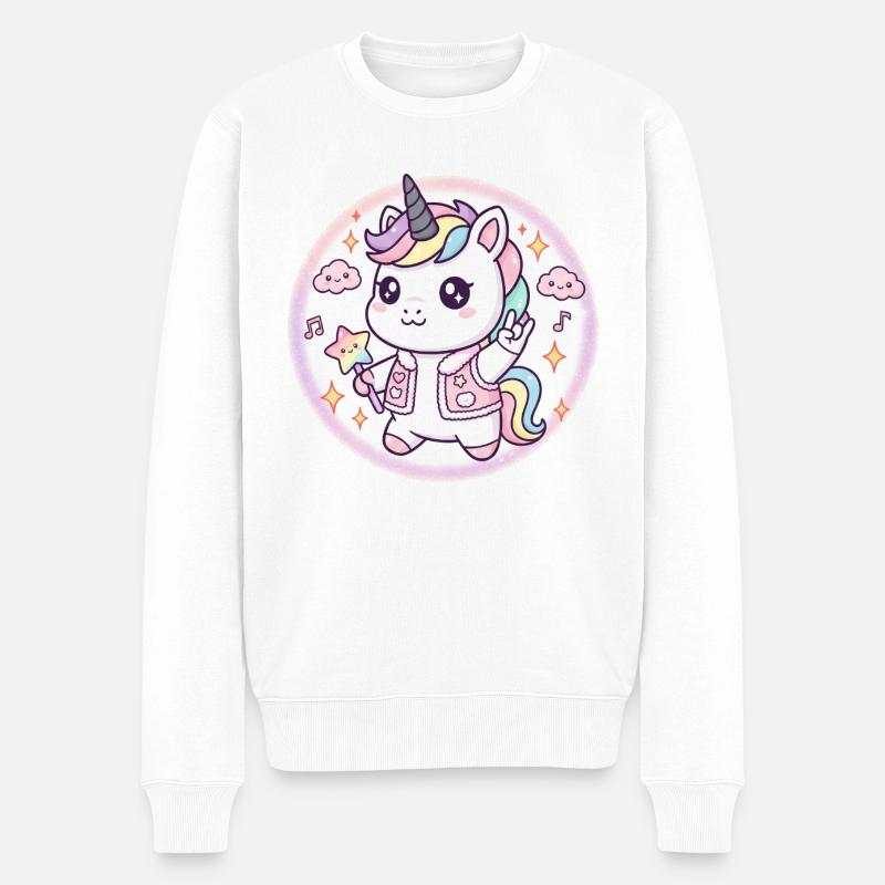 Kawaii Unicorn Pastel Magic - Mignon & Mignon - Pull Premium bio Homme - blanc