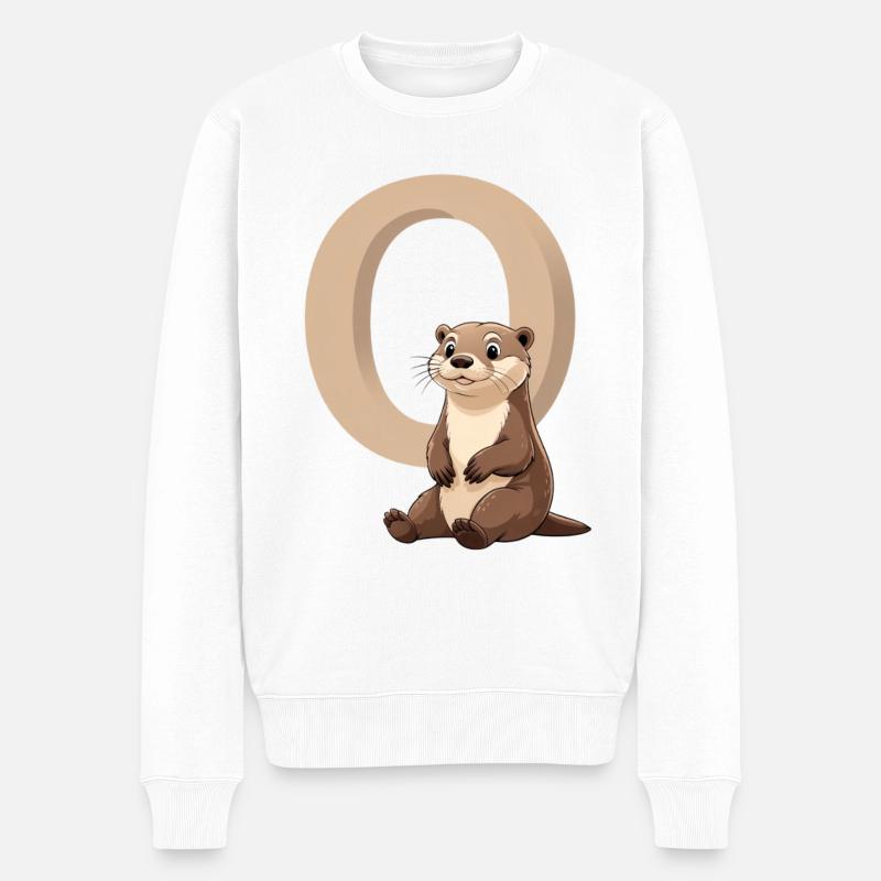 Otter und Großes O Design - Männer Premium Bio Pullover - Weiß