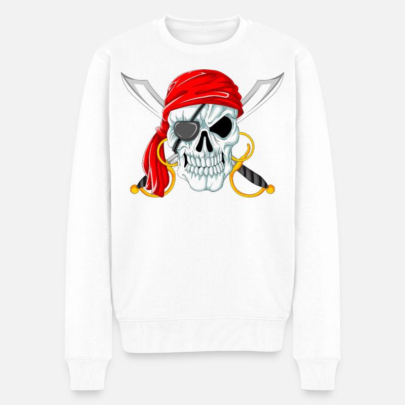Piratenschädel mit Schwertern Jolly Roger Design - Männer Premium Bio Pullover - Weiß