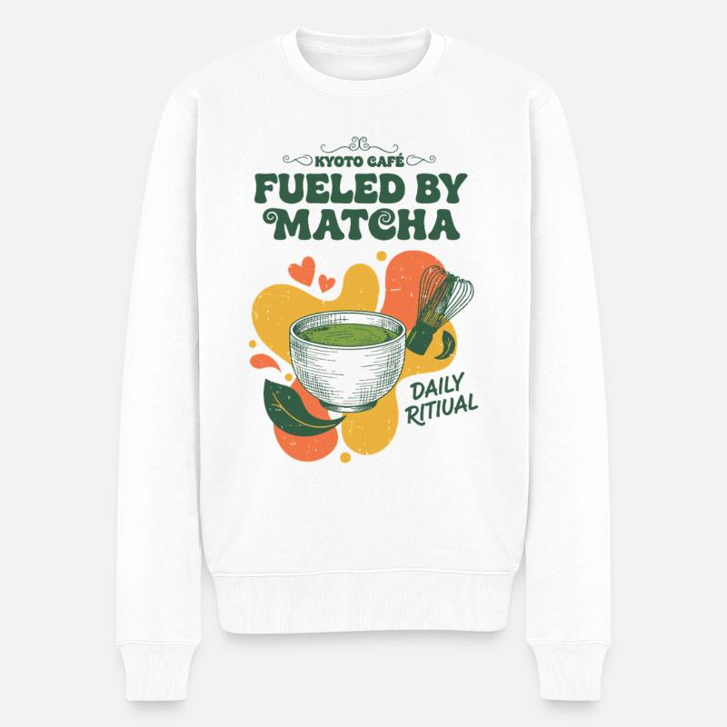 Fueled By Matcha Kyoto Cafe Daily Ritual Tea - Männer Premium Bio Pullover - Weiß