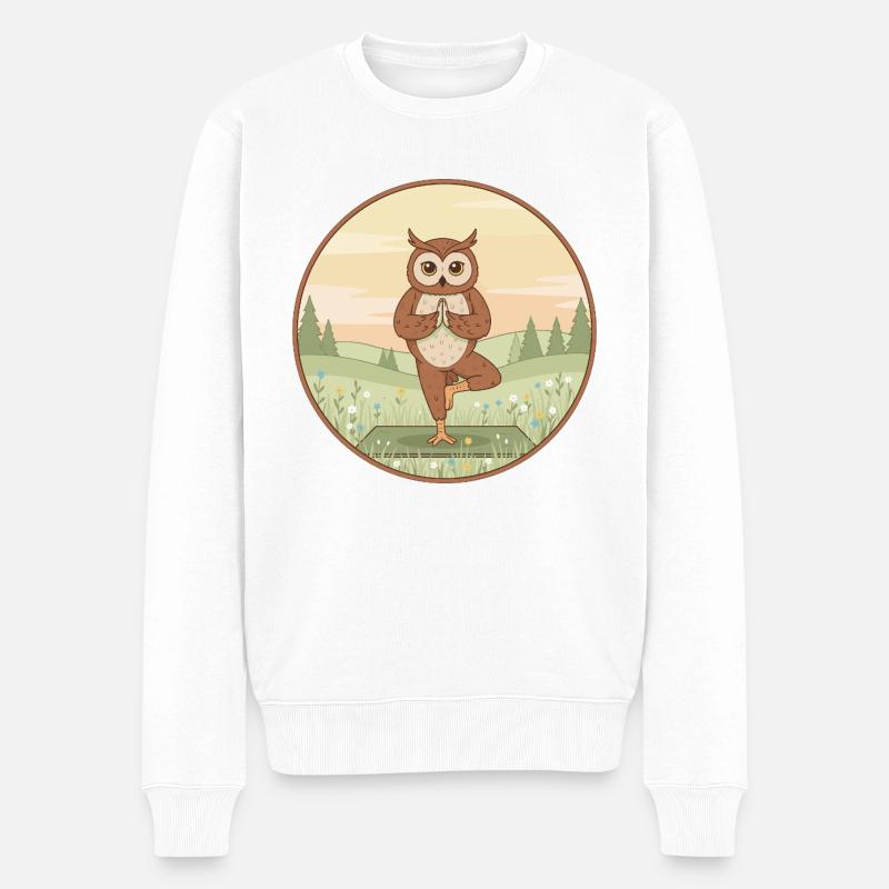 Yoga-Eulenvogel macht Baumposen-Kunst - Männer Premium Bio Pullover - Weiß