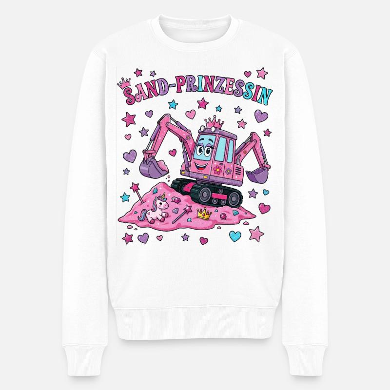 Sand-Prinzessin: Rosa Bagger - Männer Premium Bio Pullover - Weiß