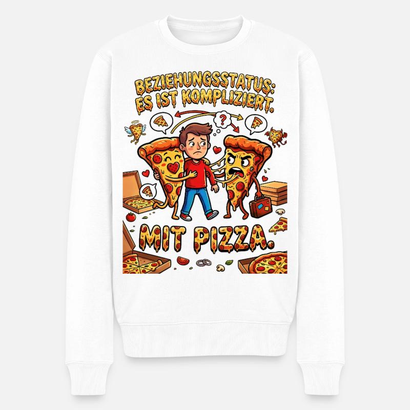 Beziehungsstatus Es ist kompliziert mit Pizza - Männer Premium Bio Pullover - Weiß