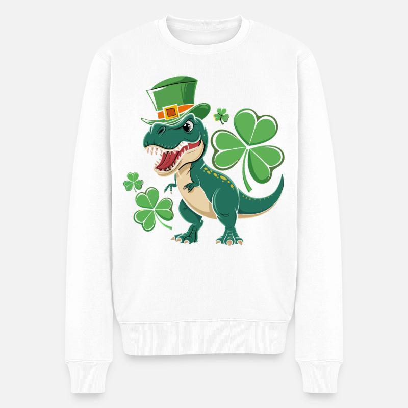 Dino vert avec chapeau de trèfle - Pull Premium bio Homme - blanc