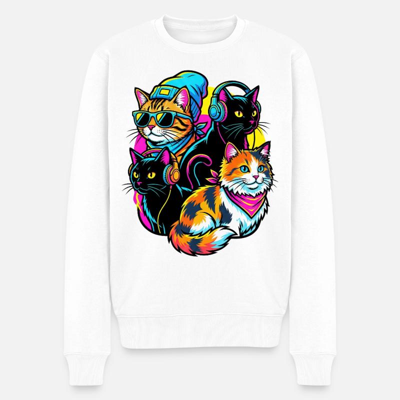Quatuor de DJs Neon Cats - Pull Premium bio Homme - blanc