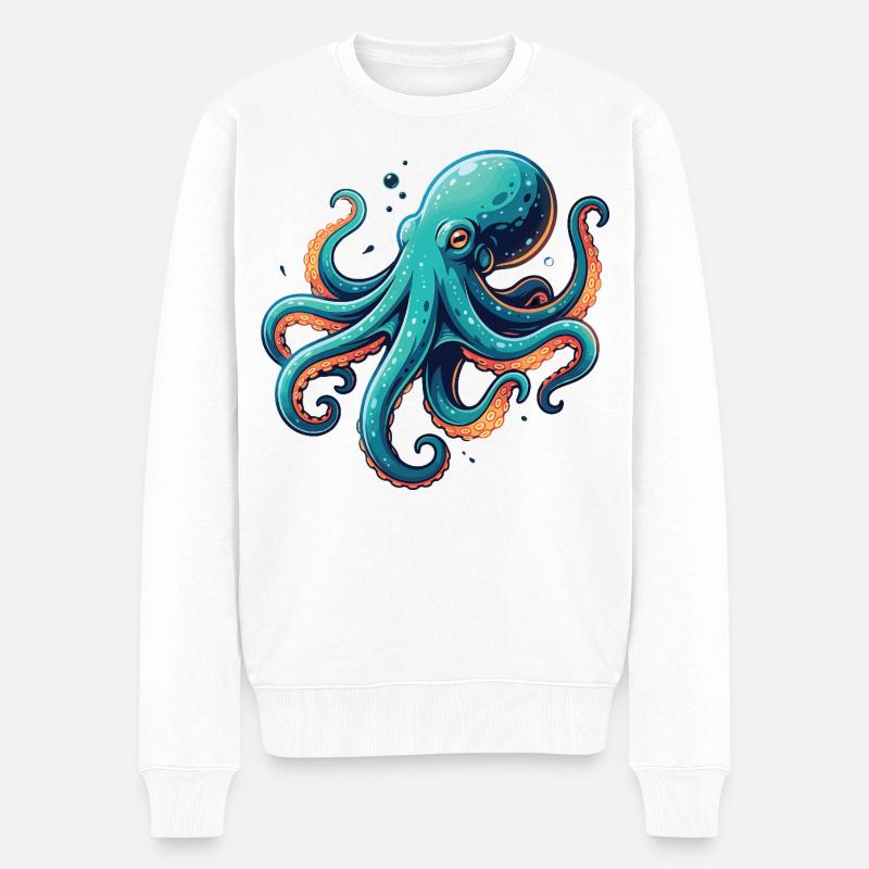 Bunter Oktopus Cartoon Motiv - Männer Premium Bio Pullover - Weiß