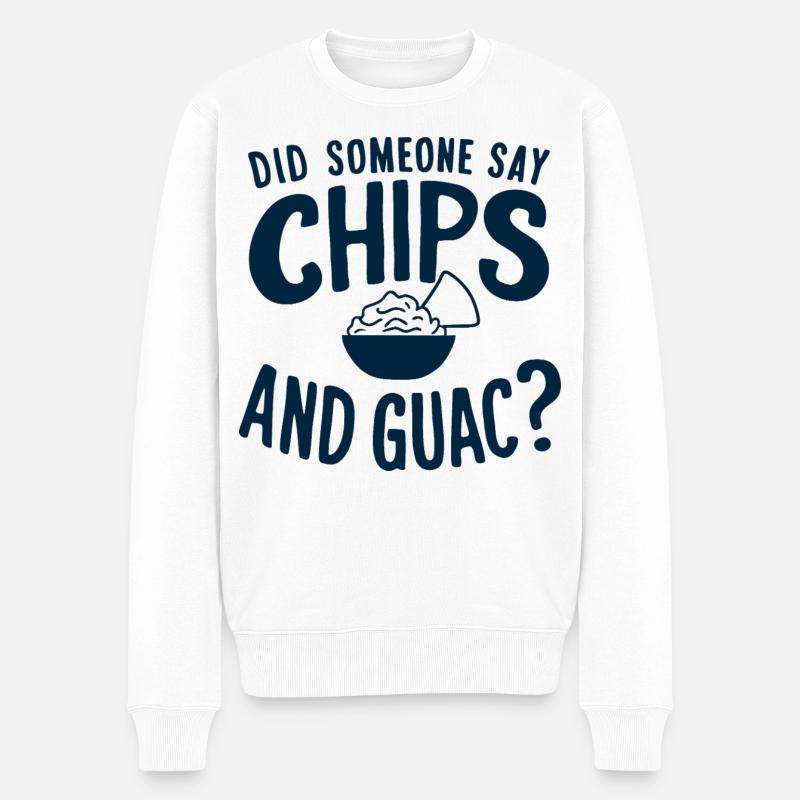 Lustiges chips aund Guacamole Design - Männer Premium Bio Pullover - Weiß
