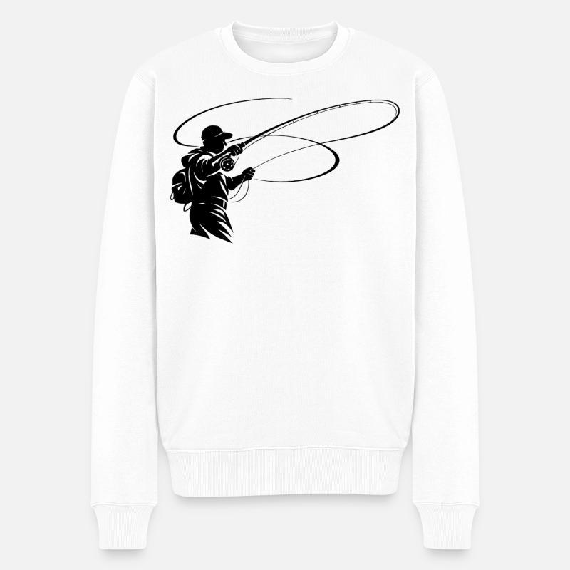 Fliegenfischer Silhouette – Angler Design - Männer Premium Bio Pullover - Weiß