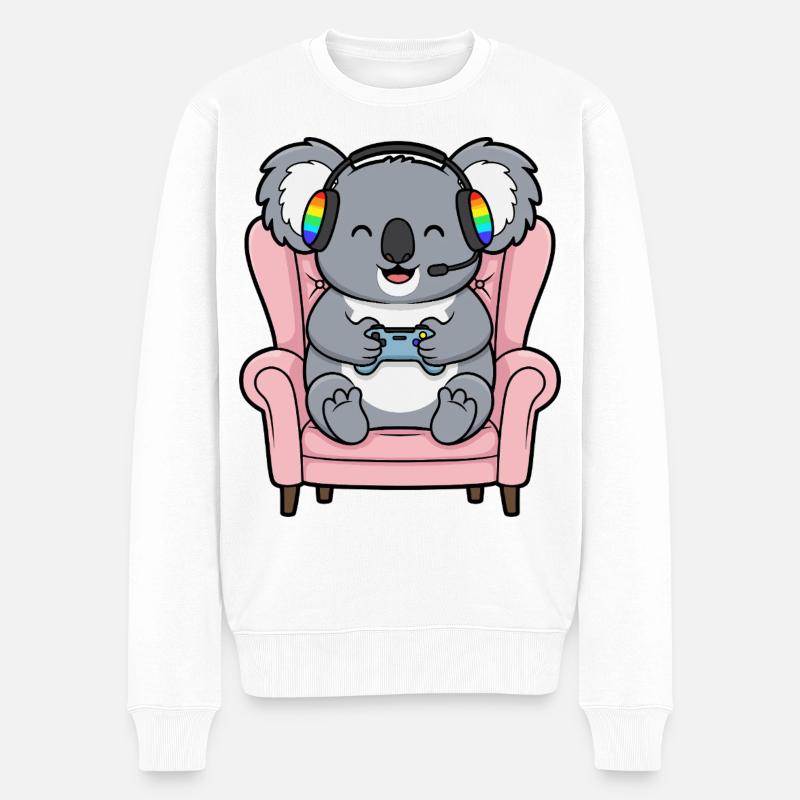 Gamer-Koala-Bär spielt Videospielkunst - Männer Premium Bio Pullover - Weiß