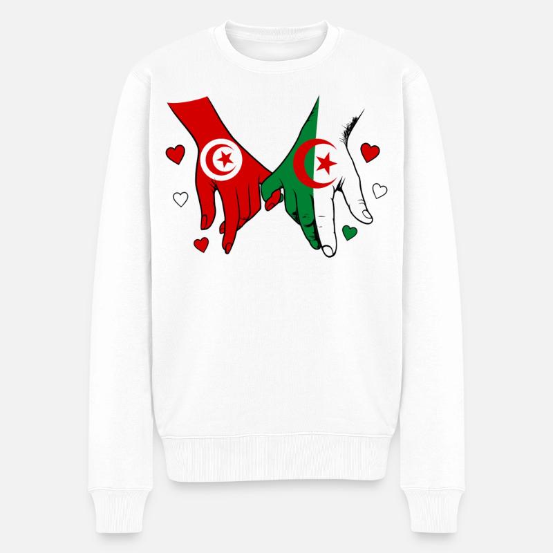 Tunisie-Algérie Drapeau main dans la main - Pull Premium bio Homme - blanc