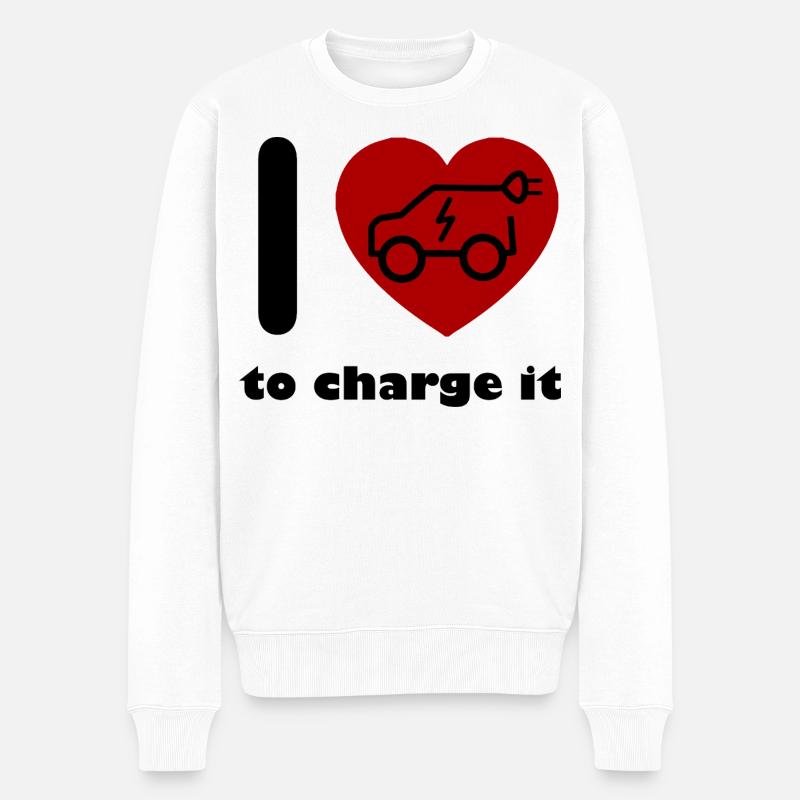 Herz und Elektroauto-Liebe - Männer Premium Bio Pullover - Weiß