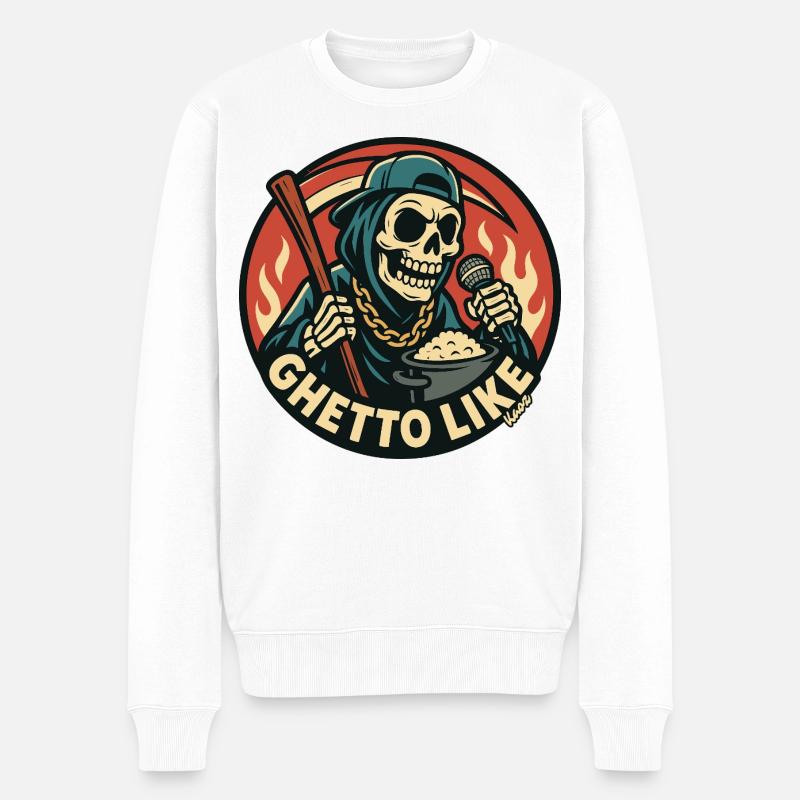 Squelette avec micro et style ghetto - Pull Premium bio Homme - blanc