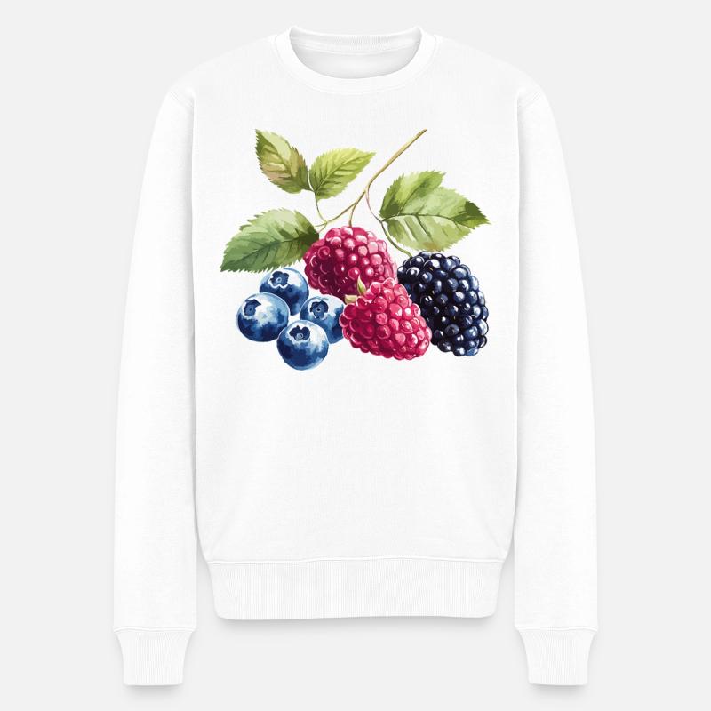 Baies sauvages Baies Myrtille Framboise Mûre - Pull Premium bio Homme - blanc