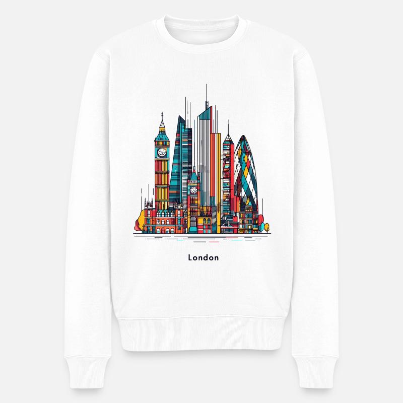 Londons bunte Skyline - Männer Premium Bio Pullover - Weiß