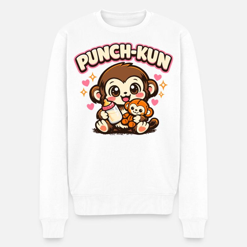 Affe Punch - Kawaii - Männer Premium Bio Pullover - Weiß