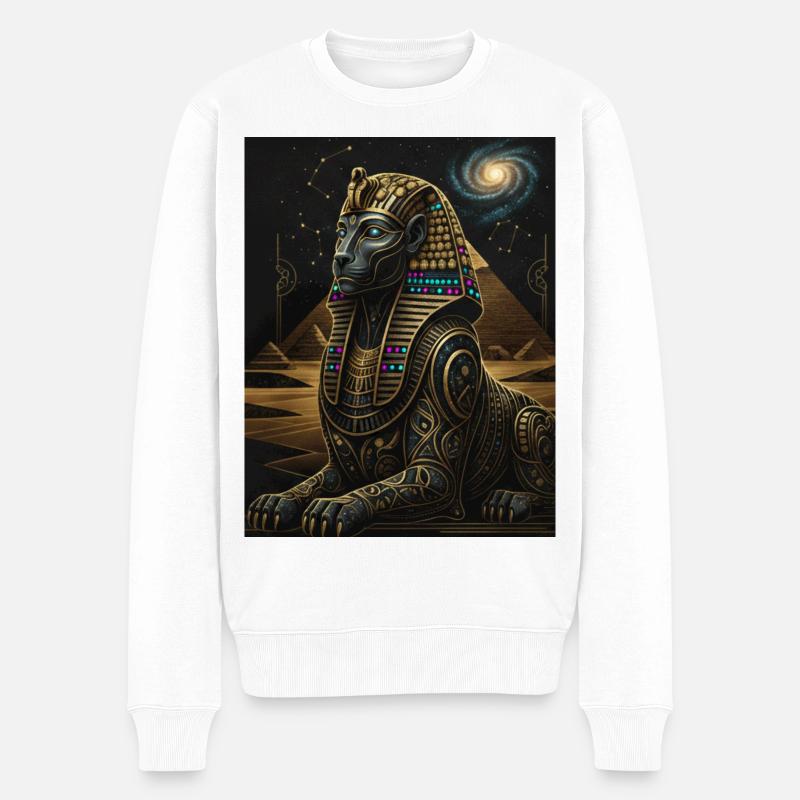 Sphinx Cosmique d’Anubis en or - Pull Premium bio Homme - blanc