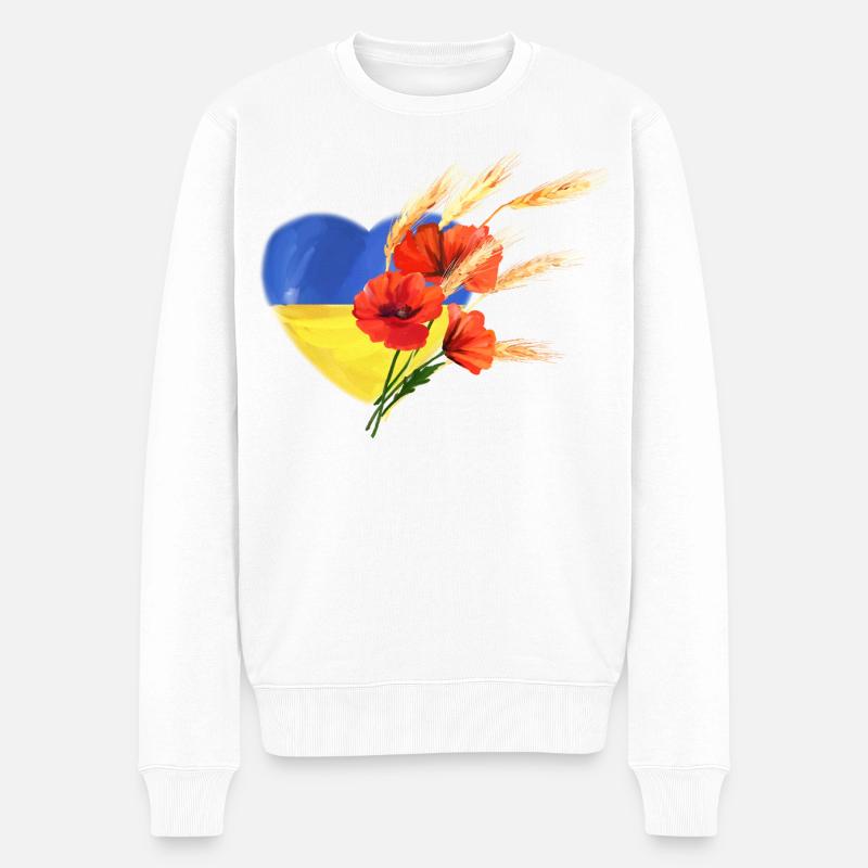 Herz der Ukraine - Mohnblumen & Goldener Weizen - Männer Premium Bio Pullover - Weiß