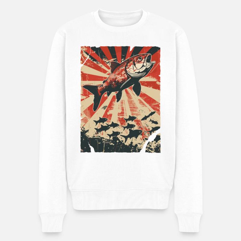 Springender Fisch im Retro Poster Stil - Männer Premium Bio Pullover - Weiß