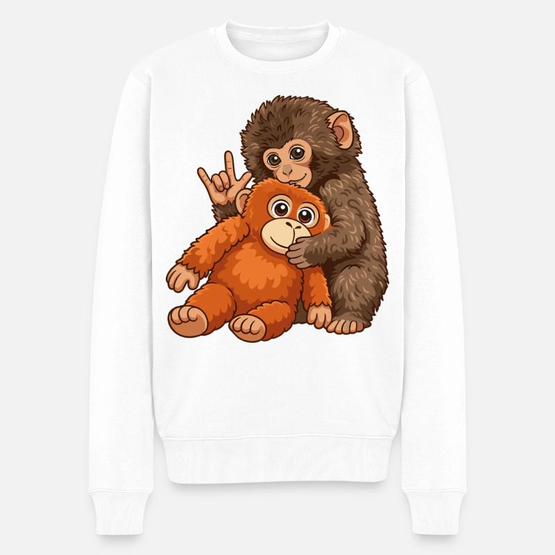 Monkey Punch Affe Süß Geschenk - Männer Premium Bio Pullover - Weiß