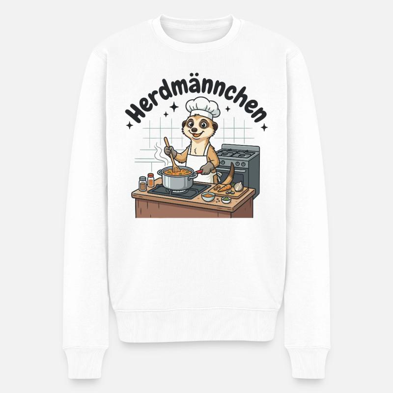 Herdmännchen Koch Erdmännchen am Herd  - Männer Premium Bio Pullover - Weiß
